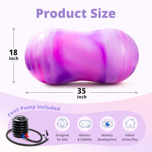 18''/20'' Peanut Ball for Kids & Adults, Anti-Burst Exercise Ball - color: Purple-pink, size: 18''(45cm*90cm)