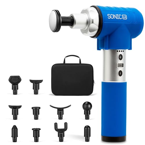 Lifepro Sonic LX Percussion Massage Gun Deep Tissue with Heat & 10 Heads - color: Blue, size: LX