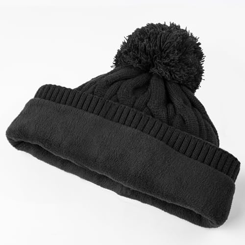 Etsfmoa Winter Hat with Light,Fleece Lined Knit Beanie,Pompom Hat for Women - color: Black