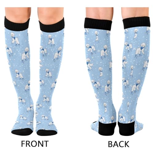 Snowflake Red Christmas Compression Sock for Women Men Funny Support Knee High Socks Running,Nurses,Travel - color: Poodle Dog