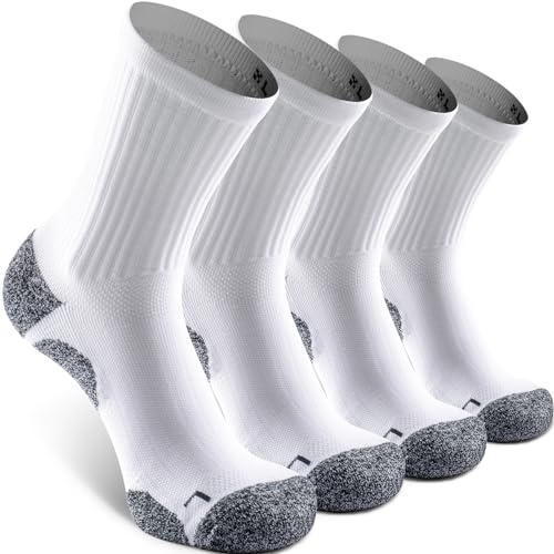 Elite Cushioned Compression Mid-crew Socks 4-Pack for Youth Women Men - color: White (4 Pairs), size: Large