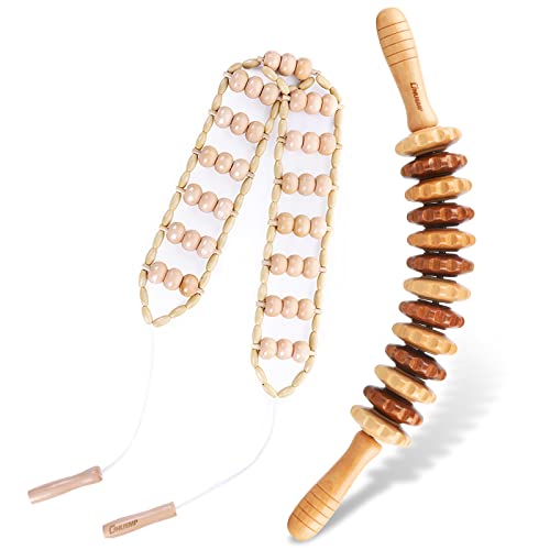 ONUEMP 2PCS Wooden Massage Fascia Stick & Back Massager Roller Rope - size: 2PCS Roller Rope