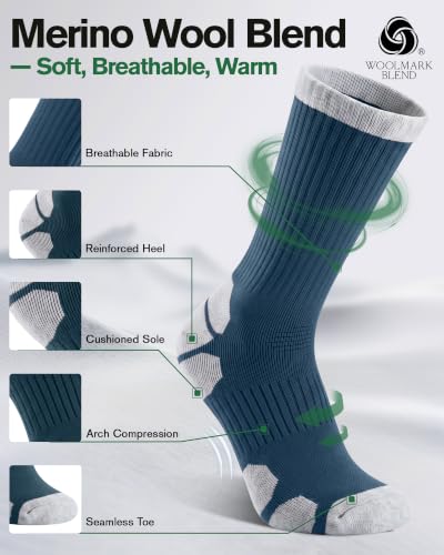 TANSTC Merino Wool Hiking Socks, Moisture Wicking Socks for Men & Women - color: Long-colourful (3 Pairs), size: 8-10