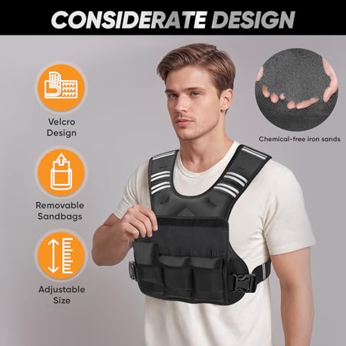 APEXUP Adjustable Weighted Vest, 4-10lb/12-18lb/20-32lb Vest with 6 Ironsand Weights and Large Pocket, Weight Vest for Men Women Strength Training, Running, Walking - color: Black-with Waterproof Layer, size: 12-18lbs