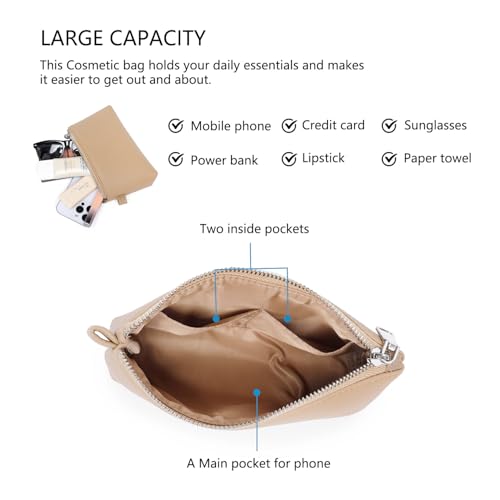 Small Makeup Bag for Purse, Leather Cosmetic (Sandy) - color: PU/Sandy