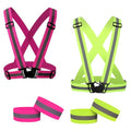 Running Reflective Vest Elastic Adjustable Reflective Vest 2 Pieces with 4 High-Visibility Reflective Belts for Nighttime Running Biking Motorcycle Dog Walking fits Men Women Kids - color: Pink-Green
