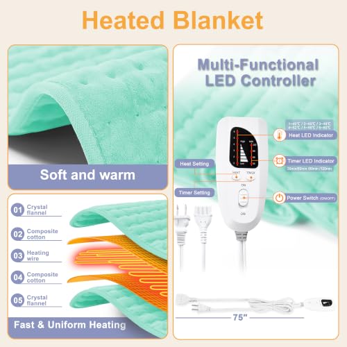 Heating Pad,Electric Heating Pad,Heating Pad for Back (LightGreen, 24"x12") - color: Lightgreen, size: 24x12 Inch