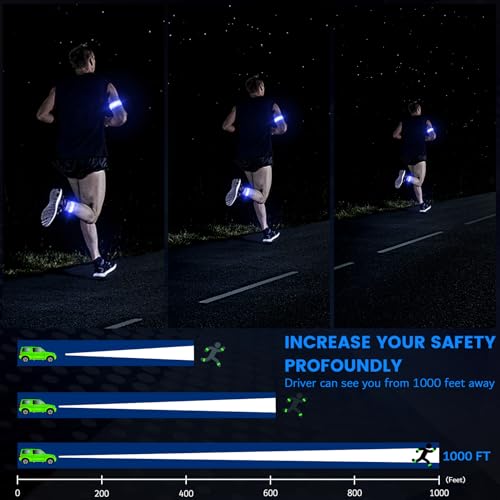 Fokia Kunbio Light Up LED Armband for Running Walking at Night,Reflective Arm Bands for Runners,Rechargeable Jogging Lights,High Visibility Night Running Safety Gear Adjustable Running Women Men Kids - color: Blue