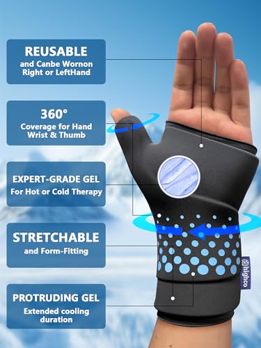 Wrist &Thumb Ice Pack Wrap-Thickened Gel for Long-Lasting Cold Compression - color: 1 Pack-black, size: S/M