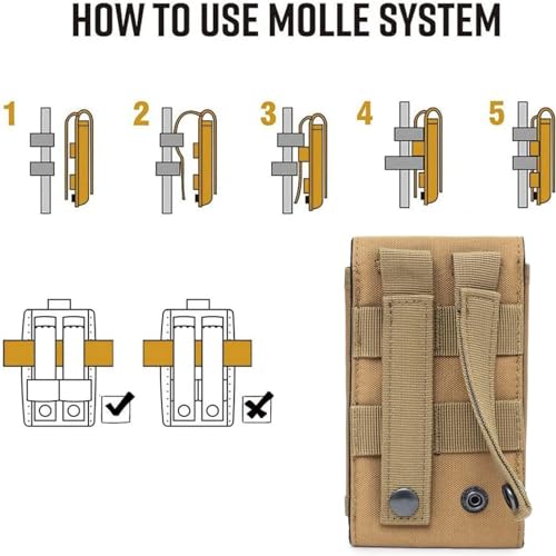 Tactical Phone Pouch, Small Molle Admin Pouches, Heavy Duty Waterproof Smartphone Case Holder for Vest Belt Waist (Coyote Tan) - color: COYOTE TAN