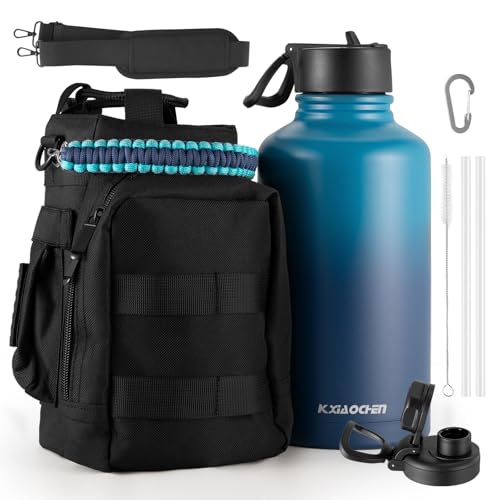 KXIAOCHEN Insulated Water Bottle with Strap, 48-Hour Cold, 2 Lids - color: Dark Night-B, size: 64 Ounces