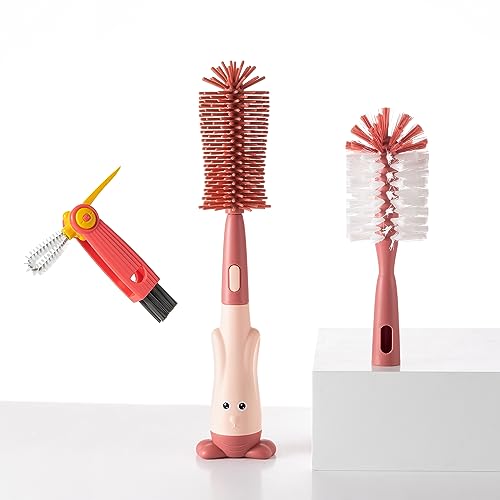 Silicone Baby Bottle Brush with Stand, Water Bottle Brush Cleaner Set - color: Pink 2