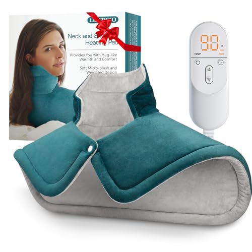 Heating Pad for Neck Shoulders Back, Upgraded PTC+NTC Even Heating, Versatile Electric Heated Neck Wrap for Full-Body Relax, Birthday Gifts for Women Men Mom Dad Wife Husband, ETL Safety Certified - color: Blue Green