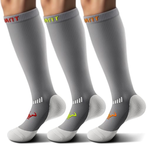BULLIANT Men's Cushioned Compression Knee High Sports Recovery Socks 3Pack - color: 3pairs-gray8396, size: Large-X-Large