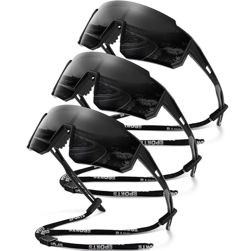 Polarized Sports Sunglasses Men Women for Running UV400 Protection - color: Black/Black/Black