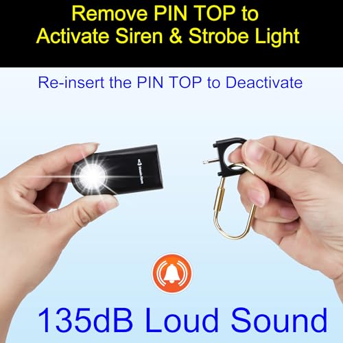 135dB Rechargeable Personal Alarm with Ultra Bright Flashlight - color: Black, style: Rechargeable & Built-in Flashlight