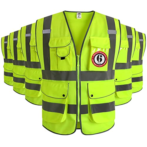 JKSafety 6 Pack Safety Vest for Men Women Reflective JK155 Yellow M - color: 155-yellow, size: Medium