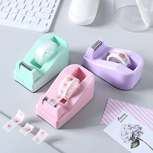XEUZK Desktop Tape Dispenser Kits with Weighted Nonskid Base Tape Dispenser- Includes 9 Rolls of Transparent Tape(0.71 Inch x 500 inches Each) & Pink Scissors, 2 Pcs Tweezers (Purple) - color: Purple