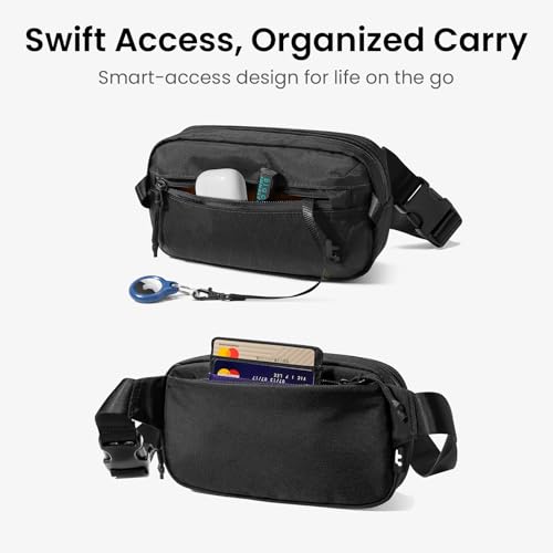 tomtoc 1.5L X-Pac Sling Bag with RFID Blocking Crossbody Pack for Men Women - color: X-Pac Black, size: 1.5L