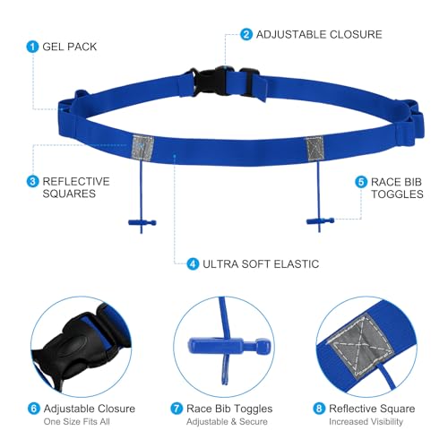 PATIKIL Triathlon Belt Bib Holder, Elastic Marathon Race Number Belt with 6 Gel Loops for Marathon Racing Cycling, Blue - color: Blue