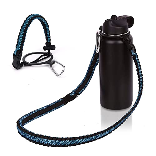 Wongeto Paracord Handle Carrier Holder with Shoulder Strap,Compatible with Hydro Flask Wide Mouth Water Bottles - color: Blue Flower