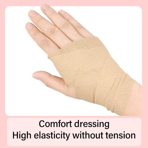 OZER 12 Pack 4 Inch x 5 Yards Self Adhesive Bandage Breathable（Skin Tone） - color: Tan, size: 4 Inch