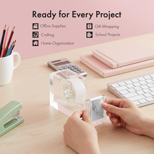 OfficeGoods Acrylic Tape Dispenser, Aesthetic and Compact Design, Silver - color: Silver