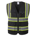 High Visibility Reflection Black Mesh Safety Vests with 8 Pockets and Front Zipper, hi vis safety vest for Men and Women (Black-07,Large) - color: Black, size: Large