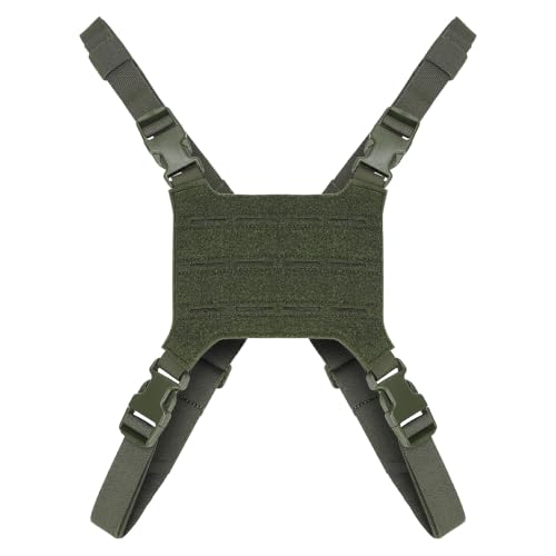 Tactical Phone Chest Rig Vest 500D Nylon Molle Compatible Plate Carrier Harness with Phone Mount,Adjustable Strap - color: Ranger Green