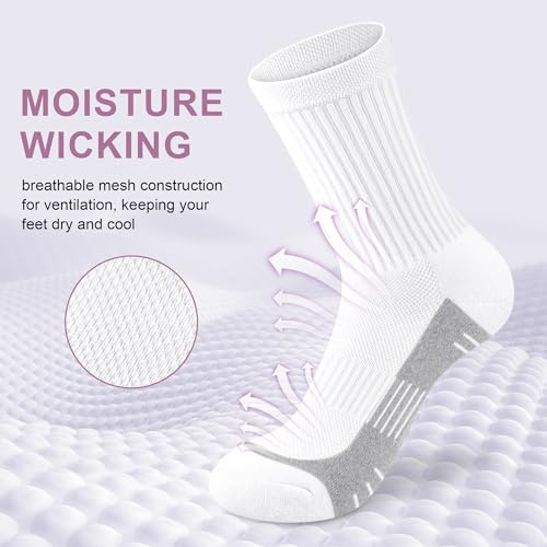 cuangya Women Crew Socks Athletic Cushioned Running Hiking 3-5 Pairs - color: 3 Pairs White, size: 8-10