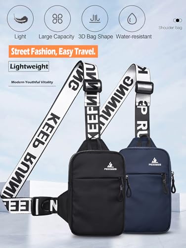 Peicees Mini Crossbody Sling Bag Chest Bag Dual Pocket Water Resistant Fanny Pack Running Phone Holder for Men Women Workout Travel, Dark Blue - color: Dark Blue