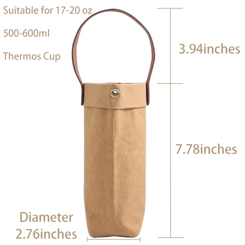 Water Bottle Carrier with Strap,Washed kraft Paper Water Cup Sleeve for 17/20oz Insulated Water Bottle,for Walking Hiking Camping Gym - color: Khaki-11.8inches high