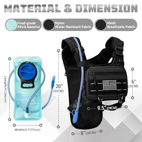 Running Hydration Vest with 2L Water Bladder， Lightweight Adjustable Hydration EDC Chest Pack for Men and Women, Water Backpack for Hiking, Cycling - color: Black