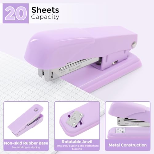 SKYDUE Purple Desk Accessories, Stapler and Tape Dispenser Set,10PCS - color: Purple