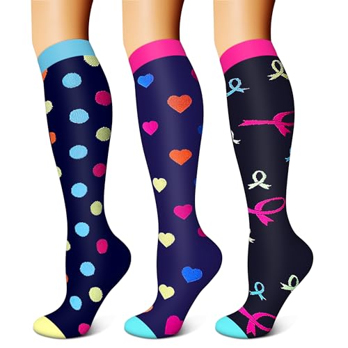 FEYHAY Copper Compression Socks (3 Pairs) 15-20 mmHg Circulation is Best Athletic & Daily for Men & Women, Running, Climbing - color: 27 Round Dot, size: Large-X-Large