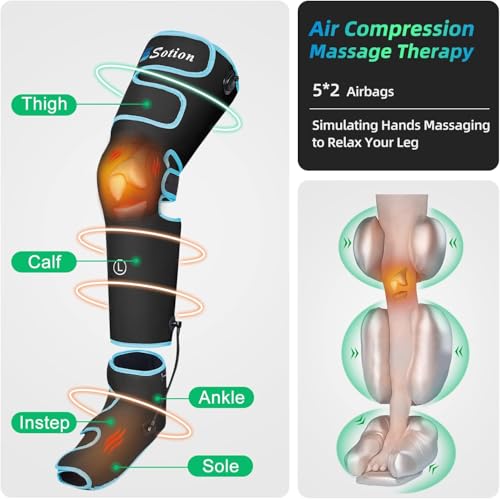 Leg Massager with Air Compression & Heat, Calf & Foot Massager for Circulation and Pain, Compression Boots with Video Wearing Guide, Update Controller with 6 Modes & 3 Heating Levels, Gift for Mom