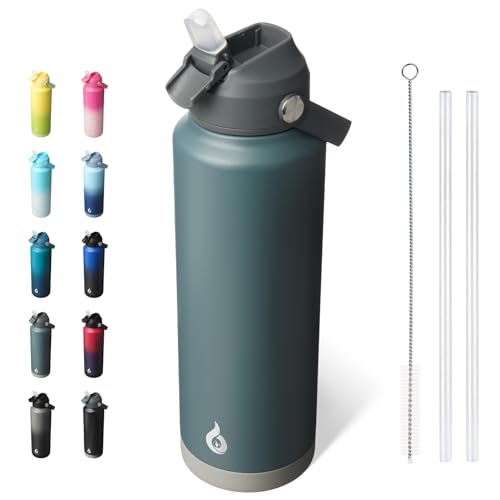 BJPKPK 40oz Insulated Water Bottle, Stainless Steel Bottle with Straw Lid - color: Gray, size: 40 Ounces