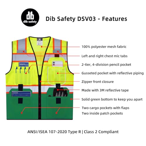 Dib Safety Reflective Safety Vest Made with 3M Tape, Yellow and Green S - color: Yellow & Green, size: Small