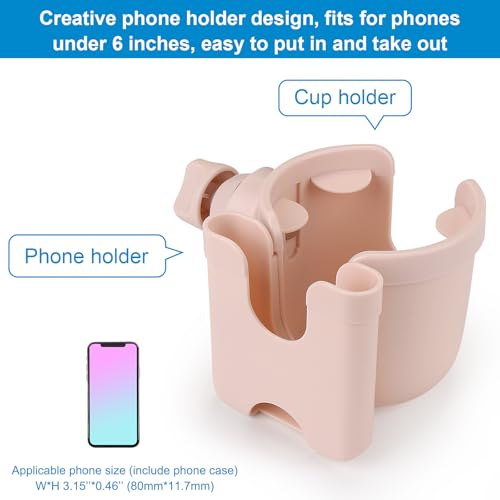 Accmor Stroller Cup Holder with Phone Holder, Bike Cup Holder, Walker Scooter Wheelchair Cup Holder Attachment, Universal Cup Holder for Uppababy Graco Strollers - color: All Crystal Pink