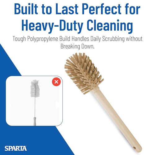 SPARTA 12 Inch Bottle Brush with Polyester Bristles and Plastic Handle, Color Coded, Large Round Head Cleaner for Bottles Jars and Food Service Equipment, Tan - color: Brown