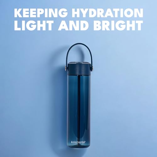Elemental Splash 26oz Tritan Plastic Reusable Water Bottle w/Straw & Strap - color: Navy Blue, size: 26 Ounces
