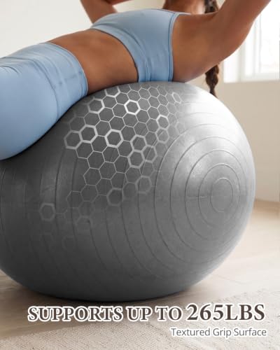 Trideer Yoga Ball for Exercise, Pregnancy, Active Sitting, 55/65/75cm - color: Silver gray, size: L(23-26ines/58-65cm)