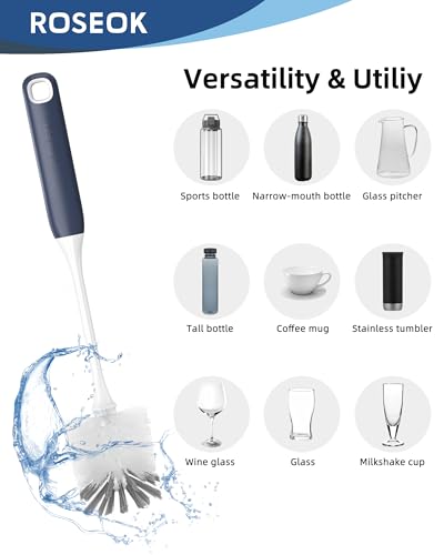 ROSEOK Bottle Brush, Water Bottle Brush, Flexible Bottle Brush, Cup Cleaner - color: Navy Blue
