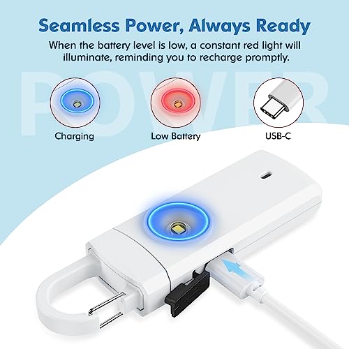 Rechargeable Personal Alarms for Women - Christmas Birthday Gifts for Women, Stocking Stuffers for Teen Girl, Daughter, Safety Keychain Flashlight, Siren Alarm, Travel College Essentials (White) - color: White