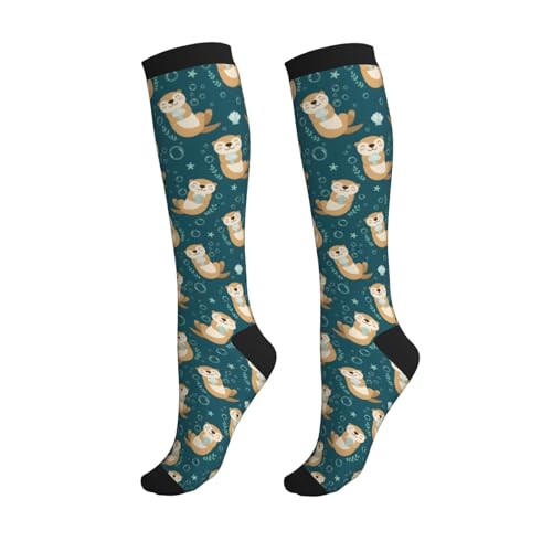 Patterned Knee High Socks for Women Men Athletic Running Travel Work - color: Playful Otter