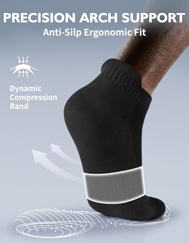 CLOSEMATE Mens Athletic Ankle Socks Cushioned Cotton 7 Pairs - color: 7black, size: 7-9