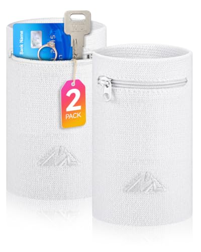 NEWZILL Wrist Wallet Wristband with Zipper for Men & Women, Cotton - color: White, size: Small