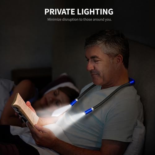 Rechargeable LED Book Light, Neck Hug Light Reading Lamp Relaxed Reading in Bed, 3 Brightness Levels, 2 Flexible Soft Silicone Arms Comfortable Wear. Perfect for Bookworms & Crafts, Blue - color: Blue