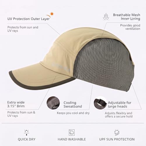 UvCoolix™ Cooling Sweatband Lightweight Running Hat,UPF50+ Protection Breathable Mesh Sun Cap,Quick Dry Performance Hiking - color: Khaki, size: Medium-Large
