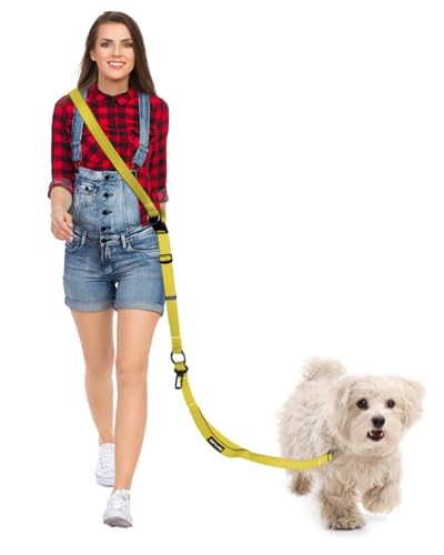 Hands Free Dog Leash, Multifunctional Crossbody Dog Leash - color: Yellow, size: Large-5.9-9.5ft